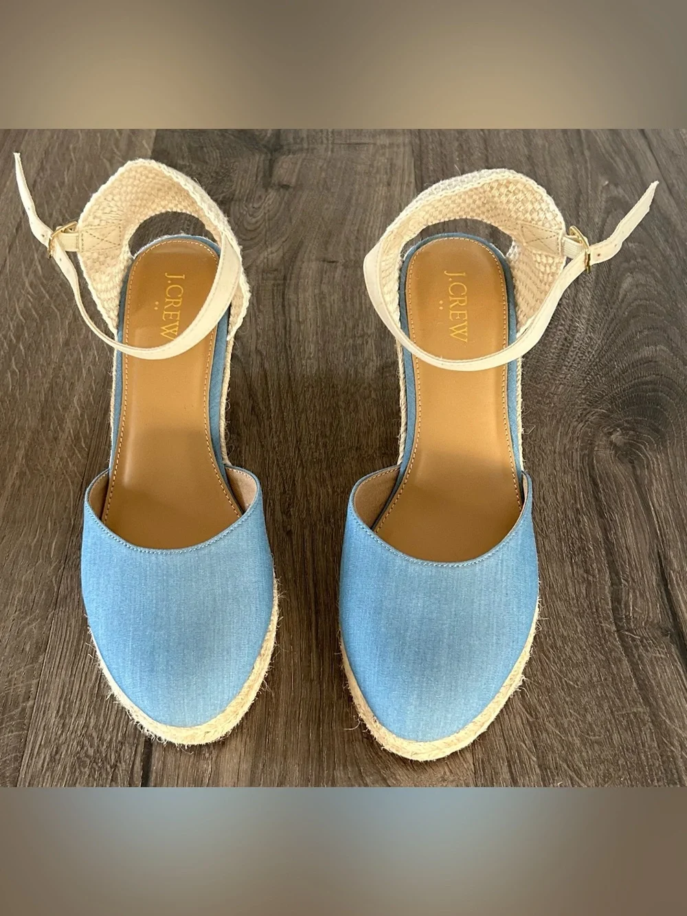 NEW!! J.Crew Blue Chambray Espadrille Wedge Sandals